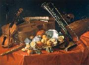 Cristoforo Munari Stilleben mit Musikinstrumenten und Fruchten oil painting on canvas